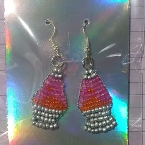 Elegant Pink and Orange Beaded Earrings